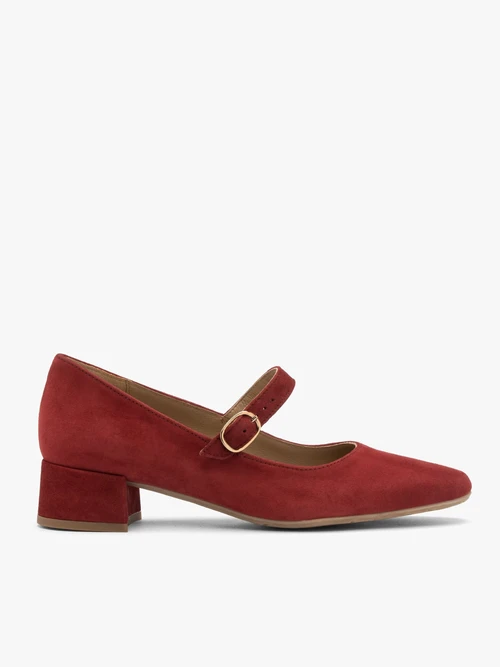 Pantofi bordo cu toc mic bloc