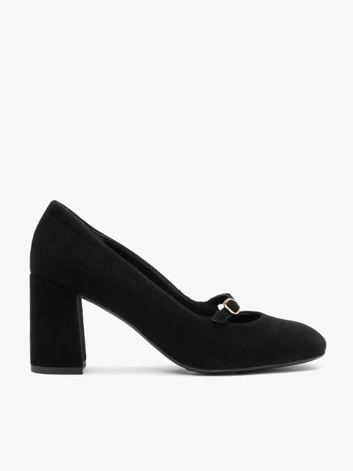 Pantofi cu toc din velur negru, cu baretă