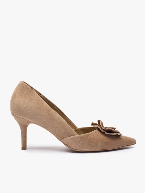 Pantofi stiletto cu flori maro deschis